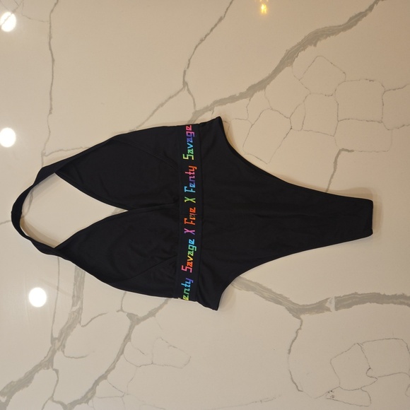 Savage x Fenty Missy Forever Rainbow Logo Halter Bodysuit Black Size Medium - Picture 6 of 7